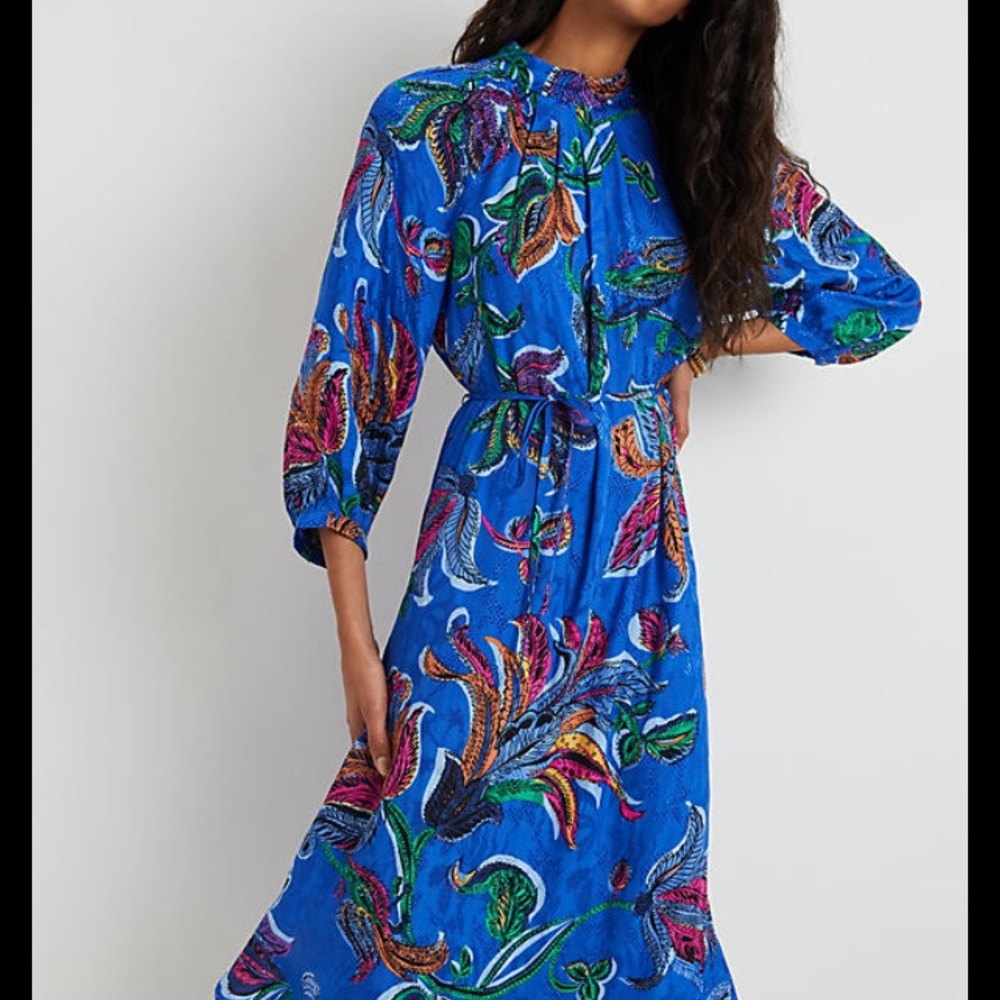 Anthropologie Blue Floral Maxi Dress